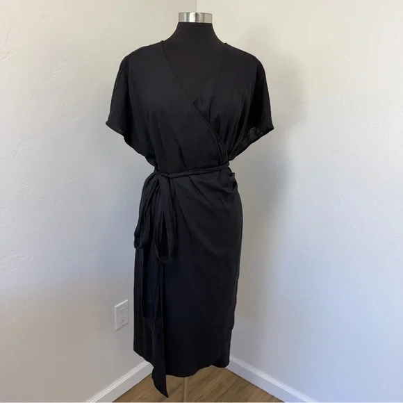 NWT Universal Standard Tulip Hem Linen Blend Black Wrap Dress Size 18-20 - Picture 3 of 13
